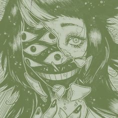 a drawing of a woman with her face painted green