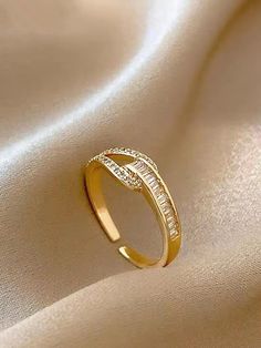 Zircon Rings, Single Ring, Gold Rings Fashion, Gold Ring Designs, Geometric Ring, Girly Jewelry, Open Ring, Simple Jewelry, Gold Jewelry Fashion