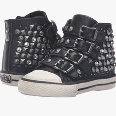 Nwt Ash Viper Toddler Hi-Top Sneakers In Size 26(Euro) / 9.5 Us. Brand New In Original Box. 100% Leather Material. Zipper Side Closure. Black With Black And Silver Studs/Gems. Casual Sneakers With Silver Studs For Streetwear, Silver Low-top Sneakers, Silver Low-top Sneakers With Silver Studs, Silver Studded Low-top Sneakers, Ash Shoes, Studded Sneakers, Toddler Sneakers, Hi Top, Edgy Outfits