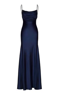 Satin Long Prom Dress, Clothes Board, Random Clothes, Navy Blue Prom Dresses, Prom Dresses Vintage, Cute Prom Dresses, Maxi Dress Navy, Grad Dresses