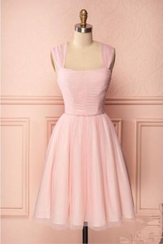 Pink Vintage Tulle Knee Length Homecoming Dress Straps Graduation Dresses - Prom Dresses Short Pink Prom Dress, Cheap Homecoming Dresses Short, Burgundy Prom Dress Lace, Pink Prom Dresses Short, Long Sleeve Bridesmaid Dress, Dress Straps, Mini Prom Dresses, Cheap Homecoming Dresses, Pink Party Dresses