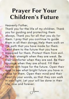 a prayer for children's future with pink flowers in the foreground and text