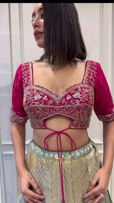 #tieupblouse Bilauj Design, Traditional Blouse Designs, Lehenga Designs Simple, Blouse Designs Indian