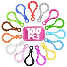 a circle of different colored scissors with the words 100 pcs written in front of them