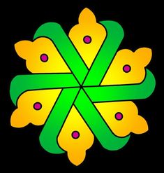 an image of a green and yellow flower with dots on it's petals in the center