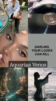 there is a collage of pictures with the words aquarius venus and other images