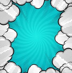 an abstract blue and white background with clouds in the shape of a starburst