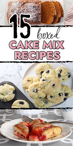 pumpkin bread, blueberry muffins, and cherry bars Golden Butter Cake Mix Recipes, Cake Mix Without Eggs, Boxed Cake Recipes, Yellow Box Cake Mix Recipes Ideas, Cake Box Mix Recipes, Desserts Using Cake Mix Boxes, Recipe Using Chocolate Cake Mix, Brownie Mix Desserts, Box Cake Mix Recipes