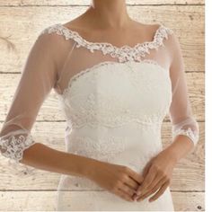 Bridal Bolero Some Stretch Tulle/Lace So Beatiful, Clear Bottoms On Back That Looks So Elegant. Nice Ivory Color. Lace Bolero Wedding, Wedding Dress Cover Up, Wedding Dress Bolero, Wedding Dress Cover, Slip Wedding Dress, Dress Topper, Elegant Bridal Gown, Bridal Cover Up, Bridal Bolero