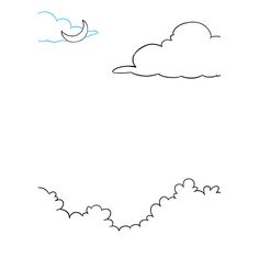 an airplane flying in the sky with clouds and a half moon above it on a white background