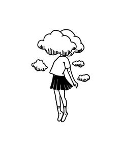 a drawing of a girl with a cloud above her head