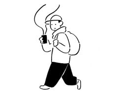 a drawing of a man walking with a cell phone in his hand