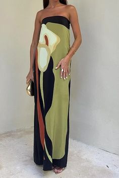 Tube Maxi Dresses, Chique Outfit, Sleeveless Outfit, Loose Maxi Dress, Tube Top Dress, Off Shoulder Fashion, Weave Style, Maxi Dress Green, Maxi Dress Party