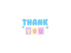 the words thank you are written in bright blue, pink and yellow colors on a white background