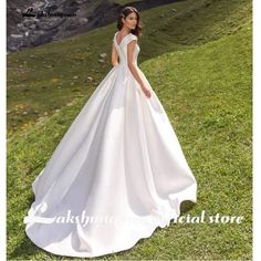 Satin Elegant A Line Bridal Dress Satin WeddingDresses - ROYCEBRIDAL OFFICIAL STORE Bateau Wedding Dress, Scoop Neck Wedding Dress, Wedding Dresses For Curvy Women, Long Beach Wedding Dresses, Jeweled Wedding Dress, Satin Bridal Gowns, Homecoming Formal Dresses, Western Wedding Dresses, Cheap Wedding Dresses Online