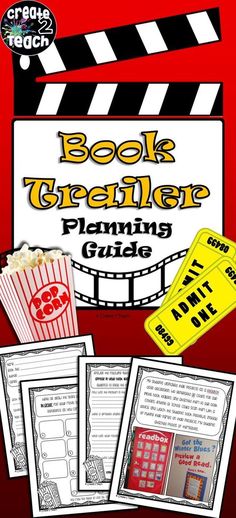 the book creator planning guide is shown with popcorn and movie claps in front of it