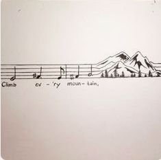 a drawing of mountains with musical notes on them