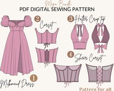 an image of sewing patterns for women's dresses and bras with instructions to make them