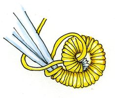 a drawing of a yellow and white object with two wires attached to the end of it