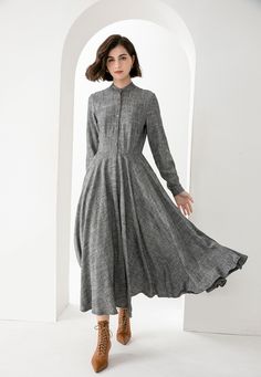 "New arrivals gray maxi Linen shirt dress with pockets for women. DETAILS * 50% linen, 50% cotton blend * Two side big Seam pockets * Right zipper * Button front dress, button up dress * Swing dress * Linen maxi dress * Perfect for Spring, autumn * Wash by hand or machine with cold water, Ironing after dry Model Size: Bust: 85cm(33.4\") Waist: 66cm(26\") Height: 175cm(5'9\") She wears in size XS * Choose CUSTOM Order if you Can't find your size in our size Chart Chang the Length Chang the sleeve Casual Long Maxi Dress For Work, Modest Long Sleeve Maxi Dress With Buttons, Black Long Sleeve Maxi Dress With Pockets, Winter A-line Solid Color Maxi Dress, Solid Color Maxi Dress For Work, Casual Gray A-line Midi Dress, Solid Button-up Maxi Dress For Fall, Solid Color Button-up Maxi Dress For Fall, Spring Long Shirt Dress With Pockets