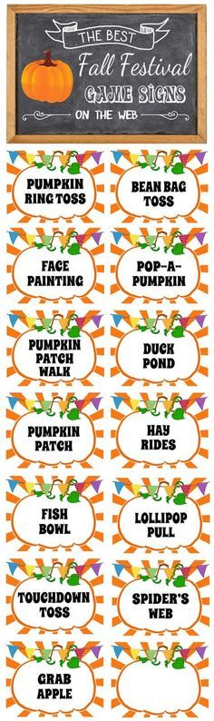 an orange and white pumpkin themed fall festival sign