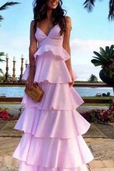 Teared Prom Dress, Bubble Gum Pink Prom Dresses, Pink Ruffle Dress Long, Pink Fluffy Prom Dress, Pink Ruffle Prom Dress, Preppy Prom Dresses, Light Pink Prom Dresses, Ruffle Pink Dress, Spring Prom Dresses