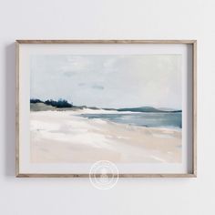 a painting hanging on the wall next to a white wall with a wooden framed frame