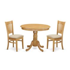 a wooden table with two chairs and a small round dining table on top of it