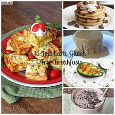 a collage of photos with different foods and drinks on them, including pancakes, cake, puddings, coffee