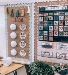 a bulletin board that has calendars on it