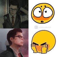 two pictures with different faces and one has an emoticive look on his face