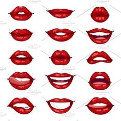 many different types of red lips with their mouths open and showing the same amount of teeth