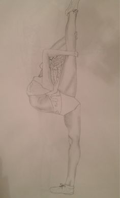 a pencil drawing of a woman doing a handstand on a ballerina's leg