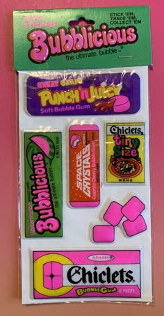 the stickers are all different colors and designs on this package, including candy bars