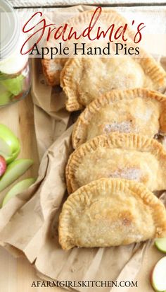 grandma's apple hand pies with apples in the background and text overlay that reads grandma's apple hand pies