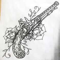 Gun n Roses Tattoo Design Tattoo Pirate, Revolver Tattoo, Sacred Art Tattoo, Pirate Tattoo, Theme Tattoo, Tattoo Cover, Flower Tattoo Designs, Skull Tattoos