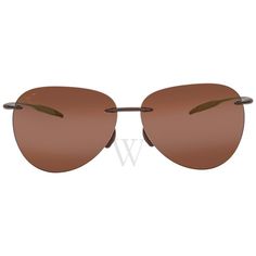 the sunglasses are brown and have metal details on each side, including an oval shaped lens