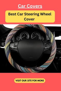 a car steering wheel cover with the words, best car steering wheel cover ever visit our site for more