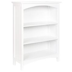 a white book shelf with three shelves