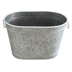 an empty metal tub with handles on white background