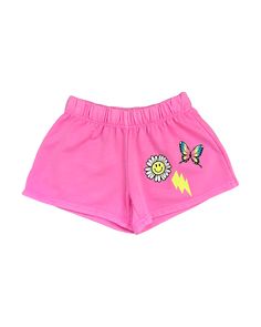 Neon Pink smiley daisy shorts Relaxed Fit Bottoms For Spring Playwear, Fun Bottoms With Elastic Waistband And Short Length, Playful Spring Shorts With Elastic Waistband, Fun Bottoms With Elastic Waistband In Short Length, Playful Shorts With Elastic Waistband For Spring, Playful Bottoms For Summer Playwear, Playful Summer Bottoms For Playwear, Playful Loungewear Shorts With Elastic Waistband, Playful Elastic Waistband Shorts For Loungewear