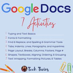 the google docs 1 activities poster