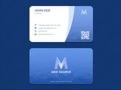 a business card designed to look like a blue and white geometric design with the letter m