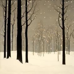 a painting of trees in the snow