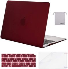 an apple macbook air laptop with keyboard and case in various colors, including red