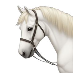 a white horse wearing a bridle on its head and neck with long mane