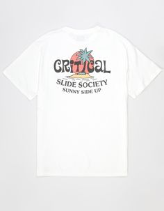 The Critical Slide Society Sunnyside Tee. Graphic Screened At Left Chest. Large Graphic On Back. Woven Clamp Label At Hem. Crew Neck. Short Sleeve. 100% Cotton. Machine Wash. Imported. Clear Backpacks, Overalls Boys, Chino Pants Women, Wwe T Shirts, Boys Graphic Tee, Girls Graphic Tee, Boys Backpacks, Chino Jeans, Kids Outerwear