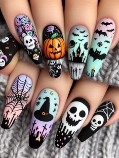 Eyes of the Abyss: Paint eerie eyes on your nails—like portals to another dimension. Just don’t stare too long. Spoopy Nails, Holloween Nails, Fruit Nail Art, Cute Halloween Nails, Festive Nail Art, Halloween Nail Designs, Trendy Nail Design, Halloween Nail, Halloween Nail Art