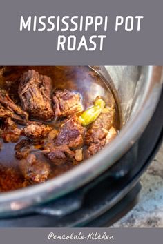 the food is being cooked in the pressure cooker with text that reads mississippi pot roast