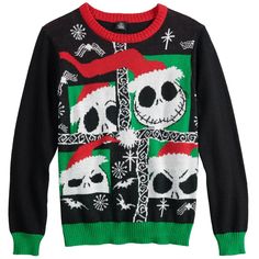 a sweater with a skull on it and a santa hat in the middle is shown